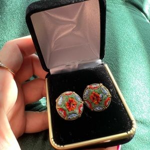 Victorian Italian Florentine Micro Mosaic Clip On Earrings (vintage)